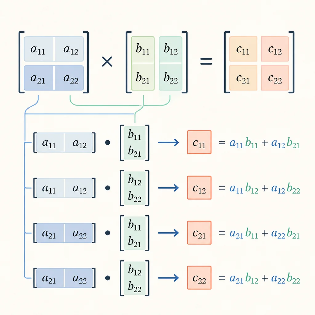 行列の行と列を対応させて掛け算する流れを表した数学の図